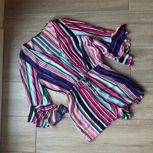 Express Multicolor Striped Jumpsuit Flowy Sleeves Size M